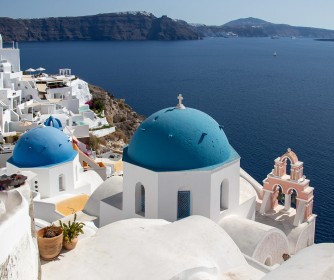 The Blue Domes and Bells of Santorini Greece