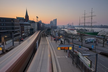 Trains Passing at Sunrise - Hamburg